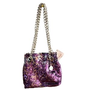 BIG BUDDHA Metallic Purple Silver Sequin Silver Chain Straps Slouchy Hobo Bag